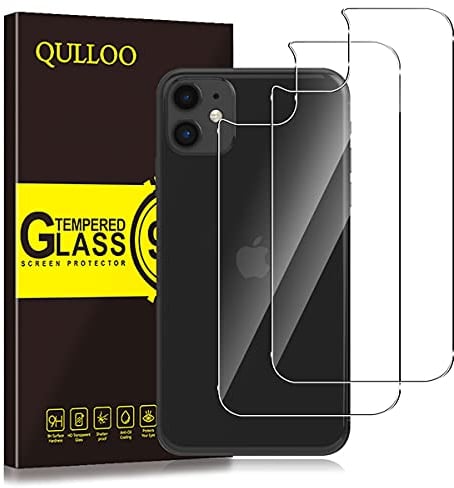 QULLOO for iPhone 11 Back Screen Protector, 9H Hardness Temepred Glass Back Film Anti-Fingerprint Case Replacement for Apple iPhone 11 6.1 -2 Pack