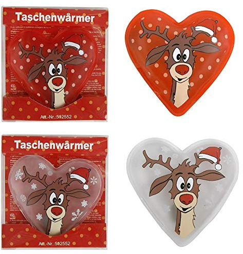 Annastore Taschenwärmer mit süßem Motiven Rentier - Handwärmer - Wärmekissen (Herzform Rentier, 4 Stück)