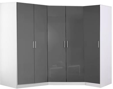Reflect 3 Piece Wardrobe Bundle | 2 Door Corner + 2 Door Plain + 1 Door Plain | Grey Gloss & Matt White Finish | H: 180cm x W: 179cm x D: 103cm | Modern Bedroom Furniture Storage Solution