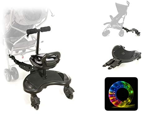 Moby-System, Board mit Sitz für Rollstühle mit Sitz Universelle Plattform für ältere Kinder, Leuchtende LED-Räder mit Stoßdämpfung passend für jeden Kinderwagen