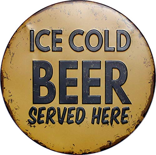 WONDERCAVE Ice Cold Beer Served Here rundes Metall-Blechschild, geeignet für Zuhause und Küche, Bar, Café, Garage, Wanddekoration, Retro, Vintage, Durchmesser 30,5 cm