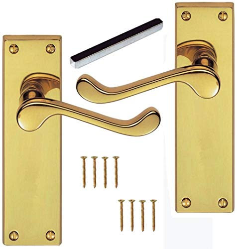 Golden Grace Victorian Scroll Door Handles in Polished Brass Finish, 1 Pair - 150mm x 42mm Backplate