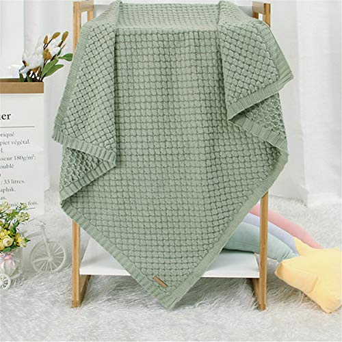 Surwin Strickdecke Babydecke Kuscheldecke Baumwolle, Mädchen und Jungen Babys Gestrickt Kinderdecke Freien Krabbeldecke Perfekt für Kinderwagen Babybett (80x100cm,Grünes Quadrat)