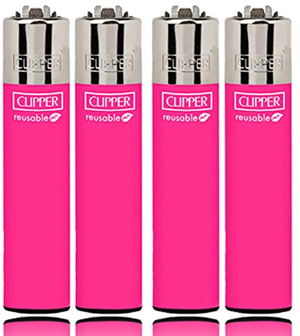 Clipper Original Lighter Feuerzeug Uni Solid Branded Reusable Special Edition Sets + 1 x Flints + 1 x All u Need Schlüsselanhänger Flaschenöffner (4 x Pink)
