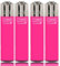 Clipper Original Lighter Feuerzeug Uni Solid Branded Reusable Special Edition Sets + 1 x Flints + 1 x All u Need Schlüsselanhänger Flaschenöffner (4 x Pink)
