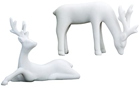 TOYANDONA 2Pcs Hirsche Figuren Fawn Statue Modell Keramik Rentier Kleine Skulptur Weiß Deer Figur Spielzeug Desktop Display Sammeln Kunst Tier Figuren Ornamente