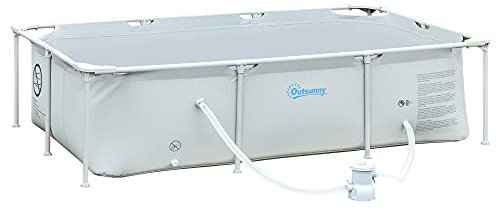 Outsunny Steel Frame Pool with Filter Pump, Filter Cartridge, Reinforced Sidewalls Rust Resistant Above Ground Swimming Pool 252 x 152 x 65cm, Grey