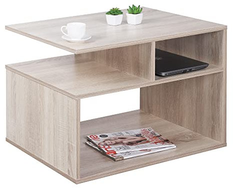 RICOO Couchtisch mit Stauraum 69 x 50 x 50 cm, Couchtisch Holz, Wohnzimmertisch für Couch Eiche Sonoma – WM095-ES, Tisch Wohnzimmer Tisch, Sofatisch, Coffee Table, Couchtisch klein, Couch Tisch
