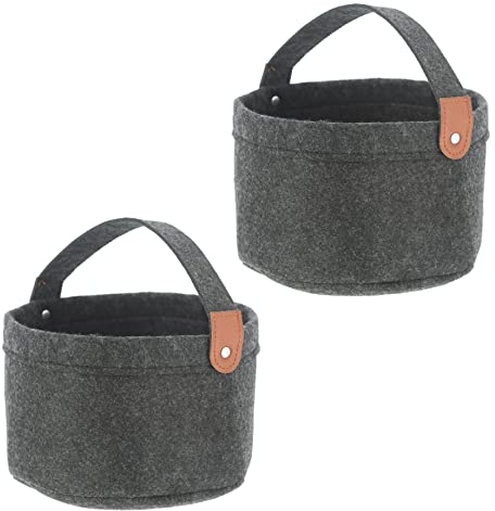 Bada Bing 2er Set Filzkorb rund anthrazit mit Henkel - tragbarer Organizer aus Filz Stoff mit Griff - Aufbewahrungskorb klein Ordnungskorb Faltkorb Korb Tasche Korbaufbewahrung fürs Regal Büro Bad