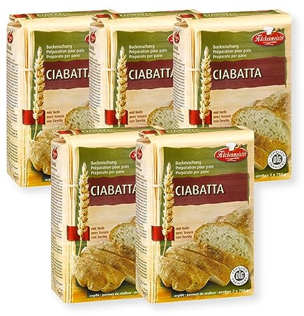 BIELMEIER KÜCHENMEISTER Brotbackmischung Ciabatta 5 x 1000 g I Brotbackmischungen für Brotbackautomat & Ofen I Brot mit Backmischung einfach gemacht