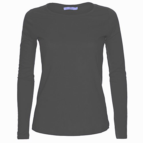 LessThanTenQuid Ladies Womens Plain Stretchy Long Sleeve Round Neck Top UK Sizes 8-24 (Slate Grey, 8-10)