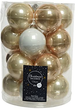 Kaemingk Weihnachtskugeln Glas 6cm x 20 Stück Christbaumkugeln Set beige weiß Creme Hellbraun