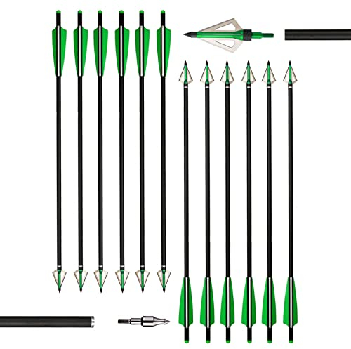 Elkrich Armbrustbolzen 20 Zoll Carbon Bogenschießenpfeile 12er-Pack Armbrustpfeile und Jagdspitzen Kit für die Jagd und das Üben im Freien (Grün)