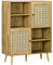 HOMCOM Buffet Meuble de Rangement Armoire Haut sur Pied en Bois et Cannage avec 2 Portes 4 Cases - dim. 90L x 32,5l x 120H cm