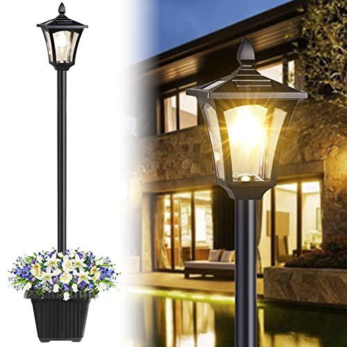 Suponar 72 Solar Lamp Post Light, Solar Pole Light Outdoor Waterproof, Solar Light Post Outside for Porch Yard Driveway Garden Patio Decor, Warm White