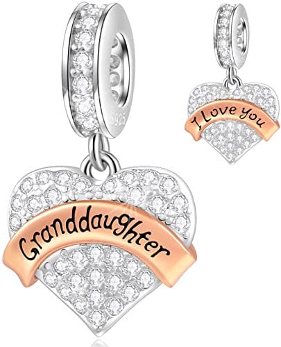 I Love You Granddaughter Charms Dangle fits Pandora Mothers Day Bracelet, 925 Sterling Silver Pave Clear CZ Grandaughter Pendant Beads, Gifts for Grandchild/Grandma/Grand Daughter