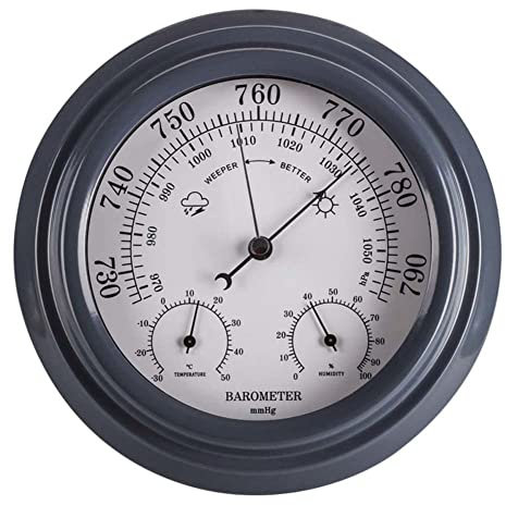 ZALTAS 3 In 1 Atmospheric Pressure Gauge,Fishing Barometer,Indoor Outdoor Thermometer,20cm Large Dial Barometer Thermometer Hygrometer,Outdoor Thermometers grey