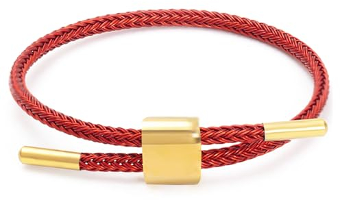 Armband Schwarz Damen Verstellbare Armband Stahldraht Geflochten Armbänder,Paar-Armband Brautjungfern-Armband Vergoldetes Schnallenarmband Freundschaftsarmband Geschenk Jungen (Rot)
