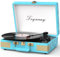 Trynnay Record Player 3 Speed Bluetooth Portable Suitcase Vinyl Player with Built-in Speakers Turntable Enhanced Audio Sound Waxed Leather Vintage Blue