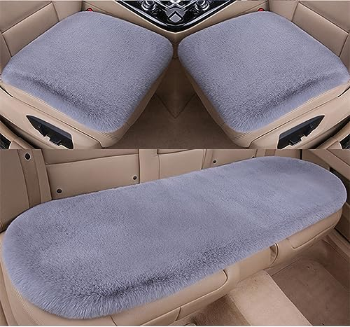 YUNNUO 3PCS Set Plüsch-Autositzkissen für Vorder- und Rücksitz, weiches Kunstpelz-Autositzkissen, Autositzbezug Schutzkissen weich warm für Winter (Grey)