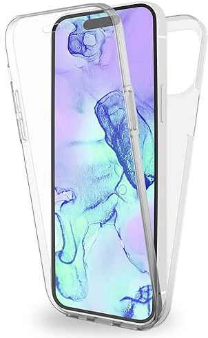 NALIA Klare 360° Schutzhülle kompatibel mit iPhone 15 Hülle, Full-Body Komplettschutz Transparent Anti-Gelb Durchsichtig Robust, Hardcase & Silikon Bumper & Displayschutz, Full-Cover Etui Handyhülle