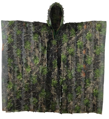 PELLOR 3D-Blätter Ghillie Suit Tarnanzug Ghillie Umhang Schnelltrocknend, Tarnkleidung für Jagd Camping Outdoor Militär Jagd Verdeckt CS Tierfotografie Festschmuck (Grün)