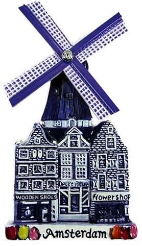 Souvenir Magnet Holland Amsterdam Windmühle 11 x 6,5 x 1,5 cm Delft Blau Tulpen Gracht Haus Deko GMTX 16721