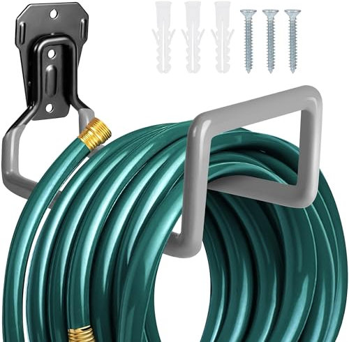 PeoMev Garden Hose Holder - Metal Garden Hose Reel Wall Mounted Water Hose Holders for Outside, Heavy Duty Hose Hanger for Water Hose Storage