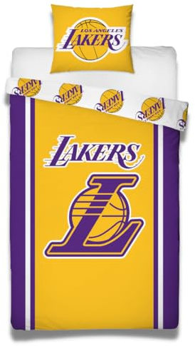 Character World Lakers Bettwäsche-Set 135x200, NBA Team Los Angeles Lakers Basketball-Bettwäsche, 100% Baumwolle, Kopfkissenbezug 80x80 cm, Bettbezug 135x200 cm, Teenagerbettwäsche