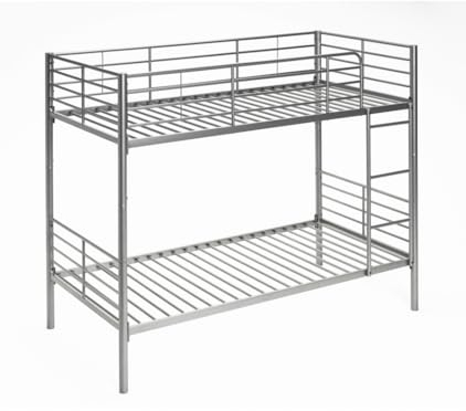 Befara ETAGENBETT TEILBAR Twins - Silber - 90 x 190 Praktisches und Robustes Metall-Etagenbett. In 2 Einzelbetten teilbar. Leiter inklusive. Komplettes Geländer.