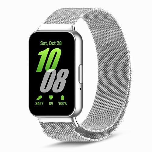 PaceBid Metal Strap Compatible with Samsung Galaxy Fit 3, Milanese Magnetic Mesh Stainless Steel Magnetic Loop Replacement Fashion Adjustable Band for Samsung Galaxy Fit 3 - Silver