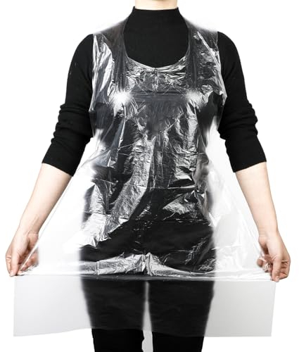 Hariendny 100 Stück Einwegschürze Transparente Kunststoff 90 x 60 cm Erwachsene Kochschürze Wasserdicht Ölbeständig PE Schürzen Polyethylen-Schürzen für Kochen, Reinigen, Malerei