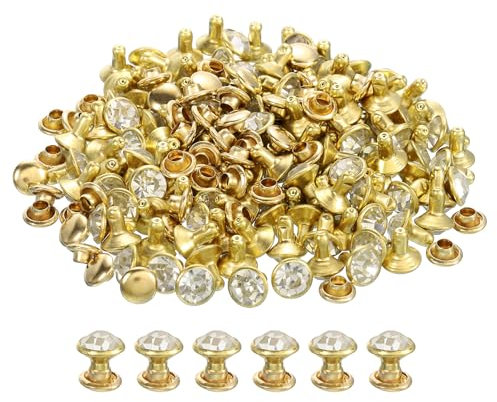 QUARKZMAN 100 Pièces de Rivets en Strass Dorés, 7mm/0.28 Rivets en Cuir Rivets en Cristal Rivets à Double Capuchon en Métal avec Strass pour la Fabrication Artisanale de Cuir, Sacs