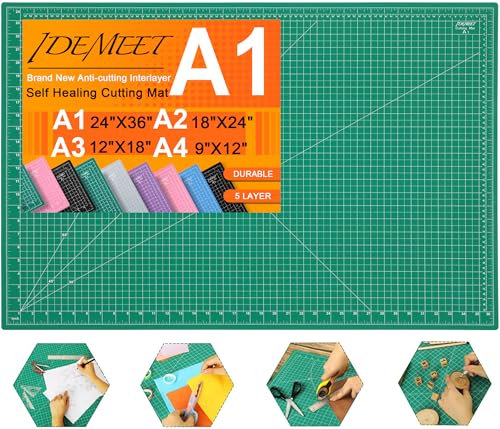 Density-upgraded 24 x 36 Large Self Healing Sewing Mat, Idemeet Rotary Cutting Mat 5 Play Cut Board for Crafts Hobby Project, A1, Green