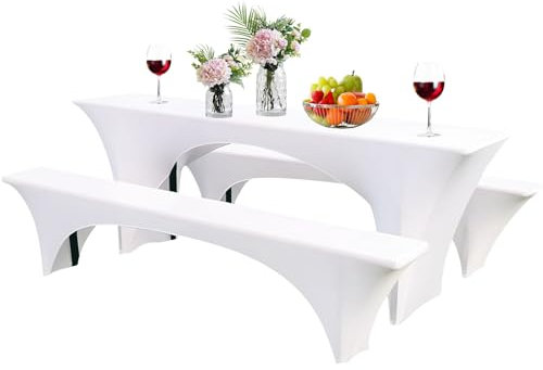 LeapBeast Biertischhussen-Set 3TLG,Elastische Hussen für Bierzeltgarnitur,für 70cm Tischbreite,Bierbankabdeckung,Bierzeltgarnitur Festzeltgarnituren Bierbank Hussen (Weiß, 220x70X70cm - 1pcs)
