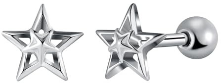 Yumilok Edelstahl Herren Ohrringe Creolen Ohrstecker Damen Stern Ohrstecker Pentagramm Barbell Knorpelohrringe Piercing Huggie