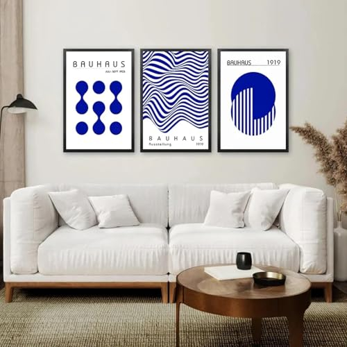 RDRDtbtr Blaues Bauhaus-Poster mit geometrischen Linien Kunstdruck Bild nordisches minimalistisches Leinwandgemälde moderne Wand Bilder Wohnzimmer Korridor Heimdekoration 50 x 70 x 3 cm ungerahmt