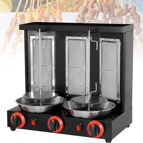 vanenferse Gas Barbecue, Grill Vertical Broiler Gyro Meat Rotisserie with Oil Collecting Pan, Smokeless Kebab Grill Equipment for Commercial Home Kitchen, Individual Control Knobs