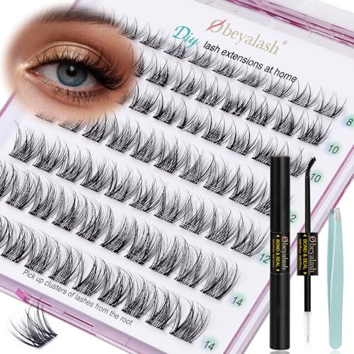 Obeyalash Cils Individuel avec Lash Bond and Seal Colle Pince Kit Extension Cils D Curl DIY Faux Cils Individuel 8-14mm Individual Lashes Naturel SNR028