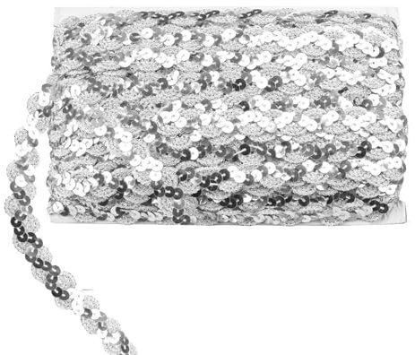 Paillettenband 15 Yards Paillette Trim Bänder Handwerk Gewelltes Glitzer Bauchtanzgürtel Bühnenkostüme Dekoband für DIY Nähen Kostüme (Silber)