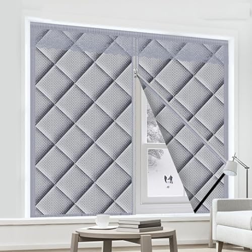Insulated Door Curtain, Heavy Duty Thermal Insulation Curtains, Temporary Blinds, Strong Adhesive Zipper Cotton Curtains for Windows to Block wind, Keep Warm, Soundproof(Gray,130*150cm/51*59in)