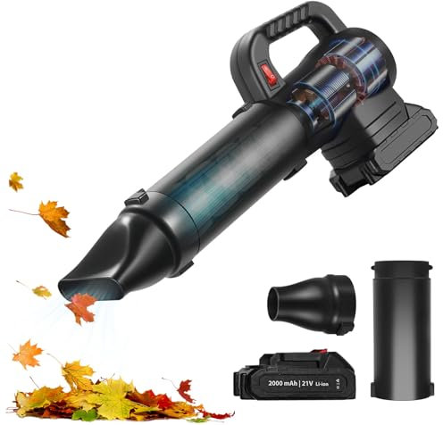 3 in 1 Akku Laubbläser 21V Elektrischer Laubbläser für Garten Terrasse 120km/h 38000RPM Stufenlose Geschwindigkeitsregulierung 2.0Ah Leistungsstarker Akku und Ladegerät