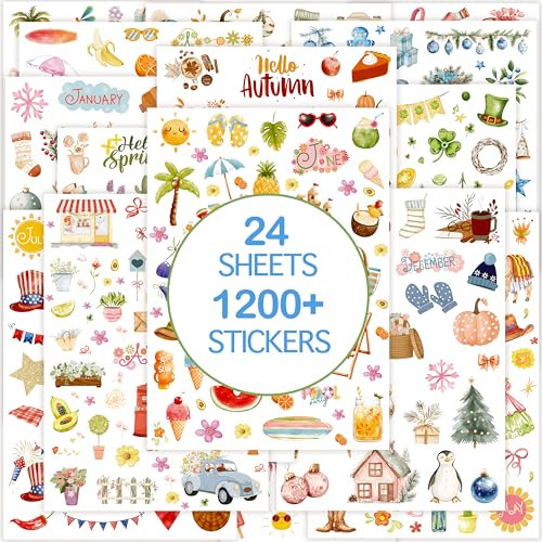 Slapaflife Planer-Aufkleber (24 Seiten, über 1000 Aufkleber, monatliche tägliche Feiertagsaufkleber, keine Duplikation, Damen, Scrapbooking, Kalender, Journaling)
