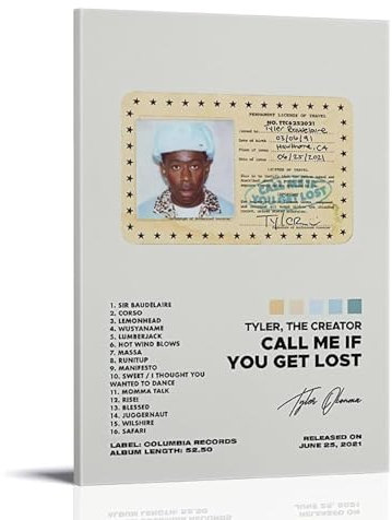 Tyler Poster auf Leinwand Call Me If You Get Lost, ästhetisches Vintage-Poster, dekoratives Gemälde für Wohnzimmer, Schlafzimmer, 20 x 30 cm, Rahmenstil