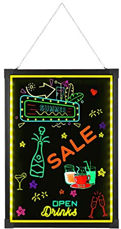 Pizarra luminosa LED con mando a distancia, con 8 rotuladores de neón, bloc de dibujo reutilizable, pizarra LCD (50 x 70 cm/20 x 28 pulgadas), para cafetería, bar, restaurante, boda