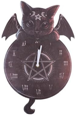 Nemesis Now Malpuss Tickin' Clock Gothic Flügelkatze Dekor