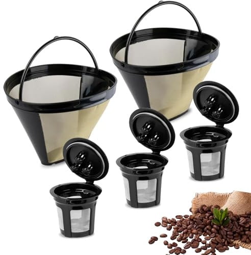 5Pcs Reusable Coffee Filter for Ninja Dual Brew Coffee Maker - 2Pcs Reusable Cone Coffee Filters and 3Pcs Reusable K Cup for Ninja Coffee Maker - Reusable Coffee Pod for Ninja CFP301 CFP307 and More