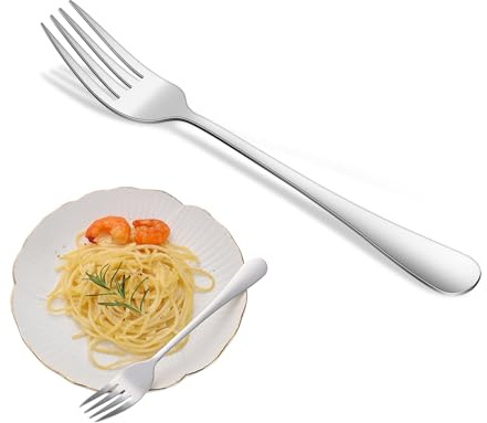 Set di 8 forchette da insalata da 17,7 cm, resistenti e lavabili in lavastoviglie, in acciaio inox, forchette per posate da cucina