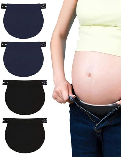 TPZORJX 4 Piezas Extensores de Pantalones de Maternidad,Extensor de Jeans,Extensión de Cintura Ajustable para Embarazo,Ajustable,Comodidad,Flexibilidad Durante la Gestación(Negro,Azul Oscuro)