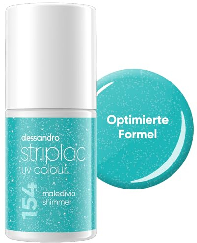 alessandro Striplac UV-Nagellack Maledivia Shimmer - Deckend & Kratzfest bis zu 15 Tage - Leichtes Auftragen - Schonende Abziehtechnologie - Vegan - Blau, 6,5ml